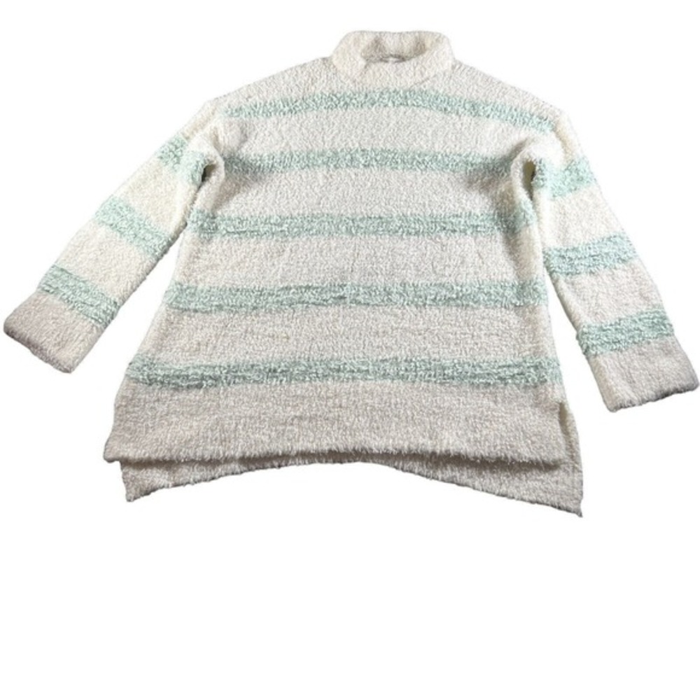 Lou & Grey Sweater Womens L White Green Cozy Fuzzy Boucle‎ Hygge Coastal Grandma